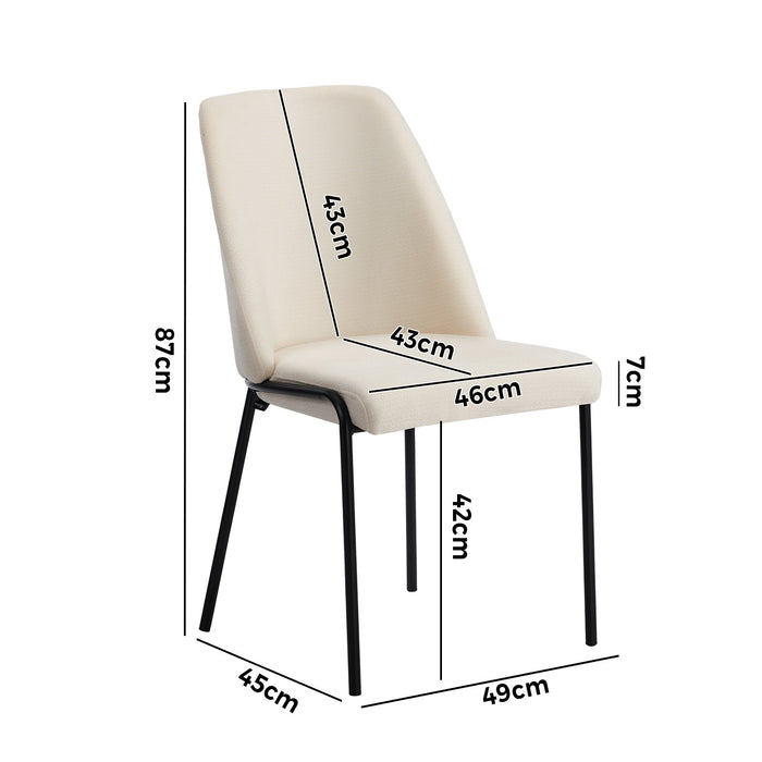 Set Of 2 Dining Chairs Chenille Fabric Kitchen Chair Padded Seat Beige