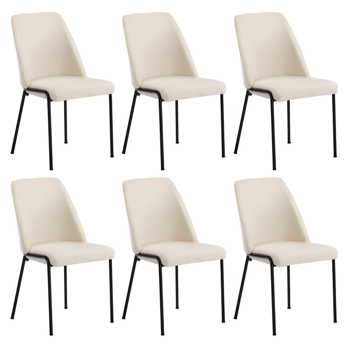 Set Of 6 Dining Chairs Chenille Fabric Kitchen Chair Padded Seat Beige