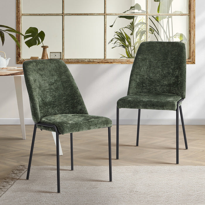 Set Of 2 Dining Chairs Chenille Fabric Kitchen Chair Padded Seat Green