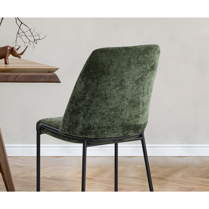 Set Of 2 Dining Chairs Chenille Fabric Kitchen Chair Padded Seat Green