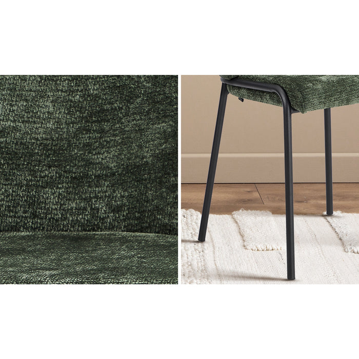Set Of 2 Dining Chairs Chenille Fabric Kitchen Chair Padded Seat Green