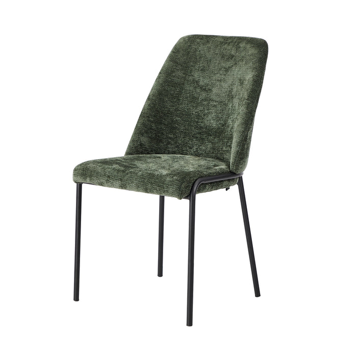 Set Of 2 Dining Chairs Chenille Fabric Kitchen Chair Padded Seat Green