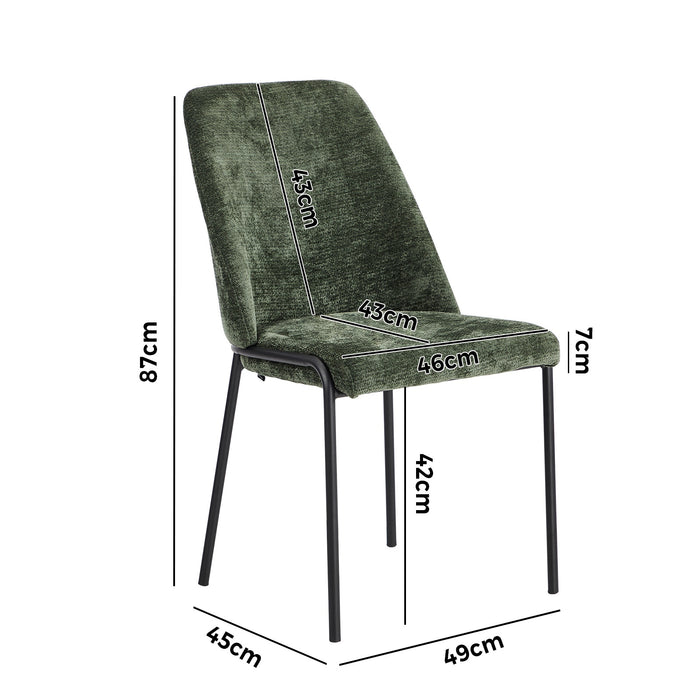 Set Of 2 Dining Chairs Chenille Fabric Kitchen Chair Padded Seat Green