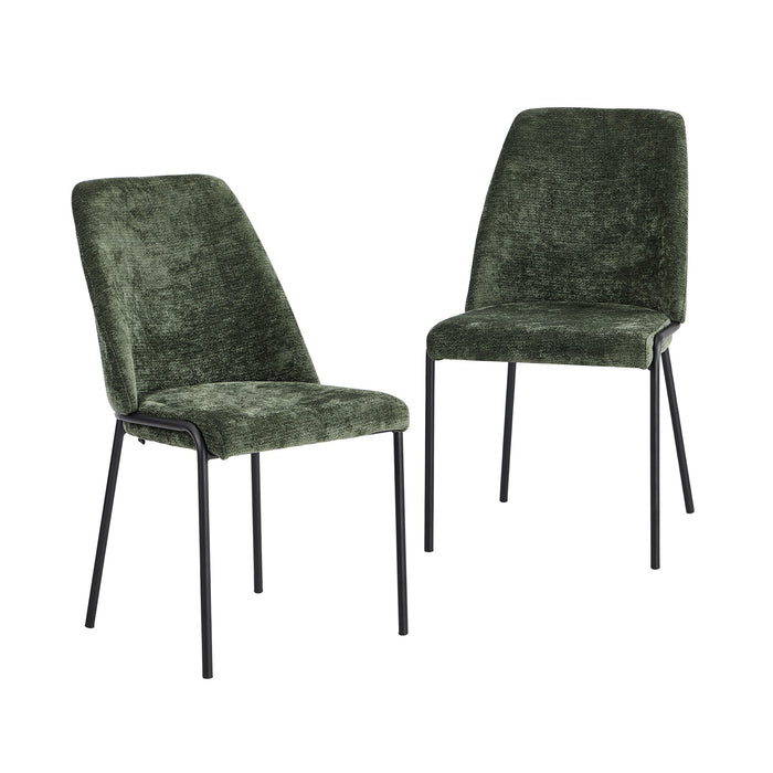 Set Of 2 Dining Chairs Chenille Fabric Kitchen Chair Padded Seat Green