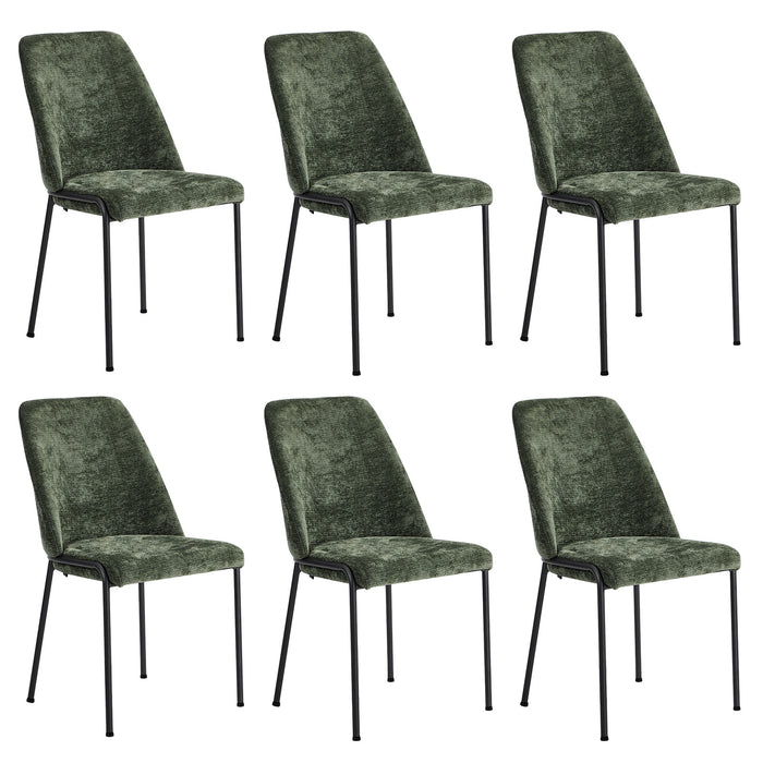 Set Of 6 Dining Chairs Chenille Fabric Kitchen Chair Padded Seat Green