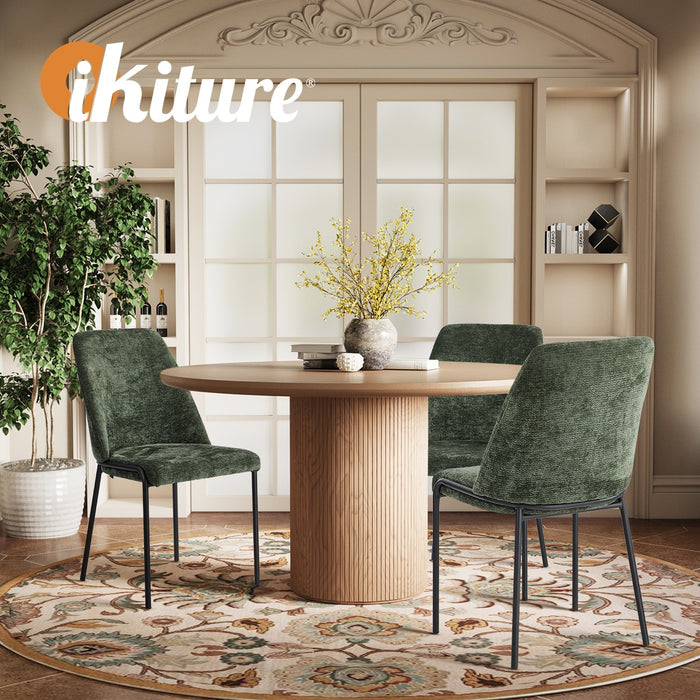 Set Of 6 Dining Chairs Chenille Fabric Kitchen Chair Padded Seat Green