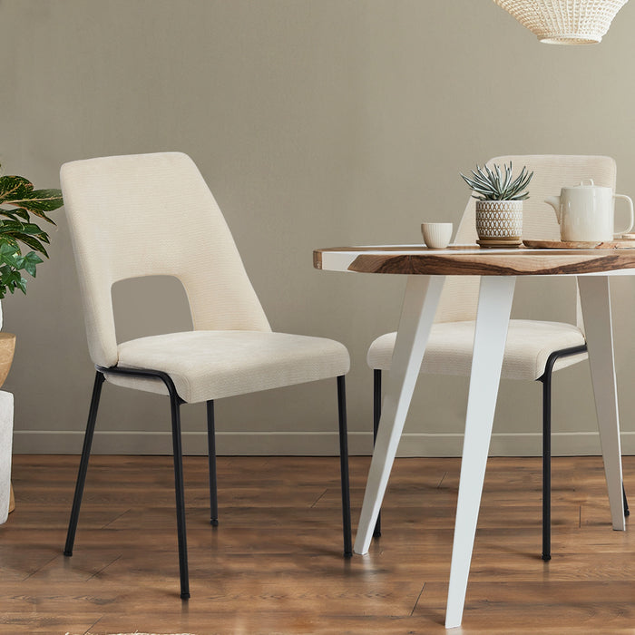 2X Dining Chairs Chenille Fabric Kitchen Side Chair Beige