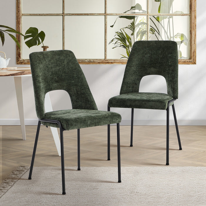 2X Dining Chairs Chenille Fabric Kitchen Side Chair Green