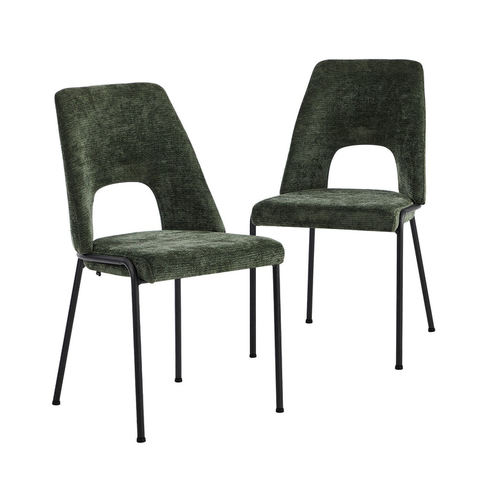 2X Dining Chairs Chenille Fabric Kitchen Side Chair Green