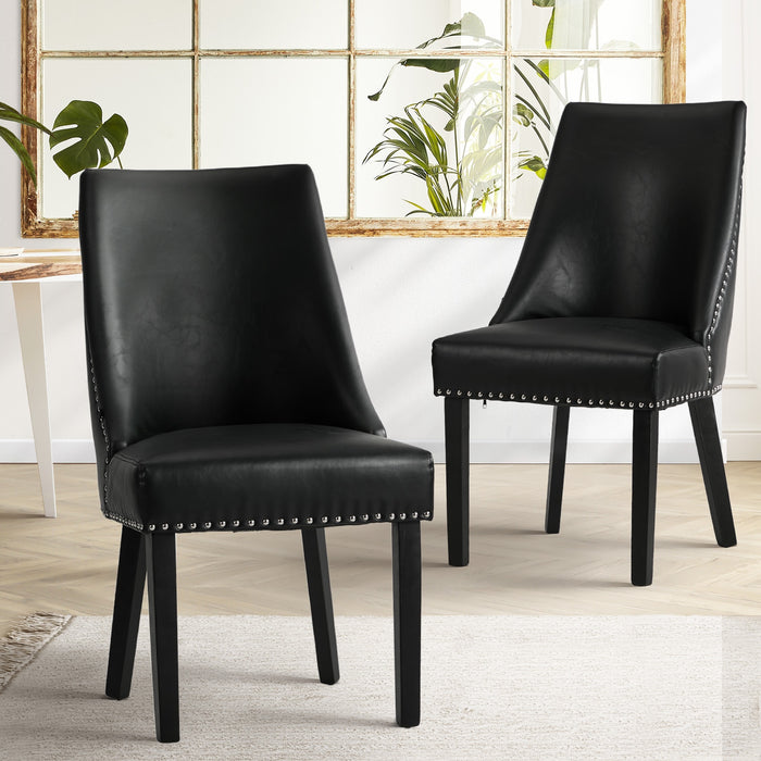 2Pcs Pu Leather Dining Chair Kitchen Padded Seat Winglet Design Black