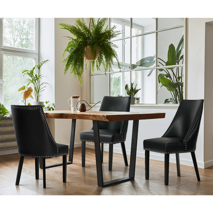 2Pcs Pu Leather Dining Chair Kitchen Padded Seat Winglet Design Black