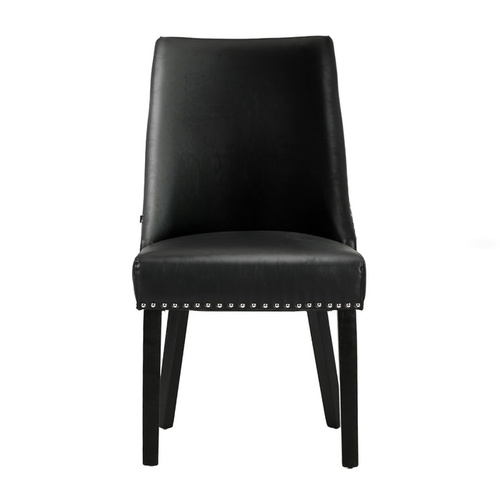 2Pcs Pu Leather Dining Chair Kitchen Padded Seat Winglet Design Black