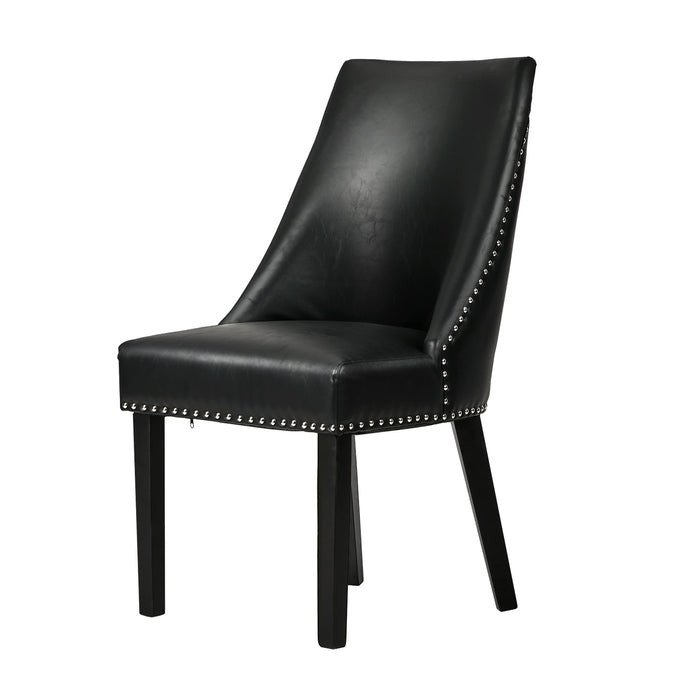 2Pcs Pu Leather Dining Chair Kitchen Padded Seat Winglet Design Black