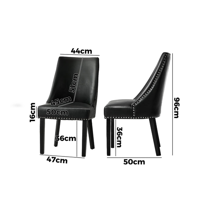2Pcs Pu Leather Dining Chair Kitchen Padded Seat Winglet Design Black