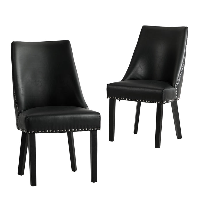 2Pcs Pu Leather Dining Chair Kitchen Padded Seat Winglet Design Black