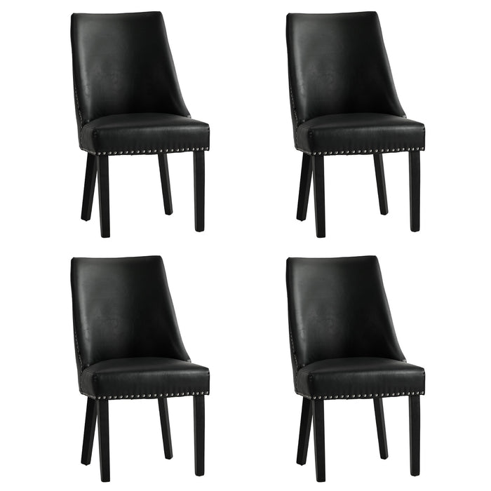 4Pcs Pu Leather Dining Chair Kitchen Padded Seat Winglet Design Black