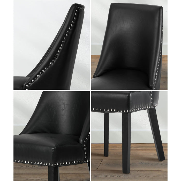 4Pcs Pu Leather Dining Chair Kitchen Padded Seat Winglet Design Black