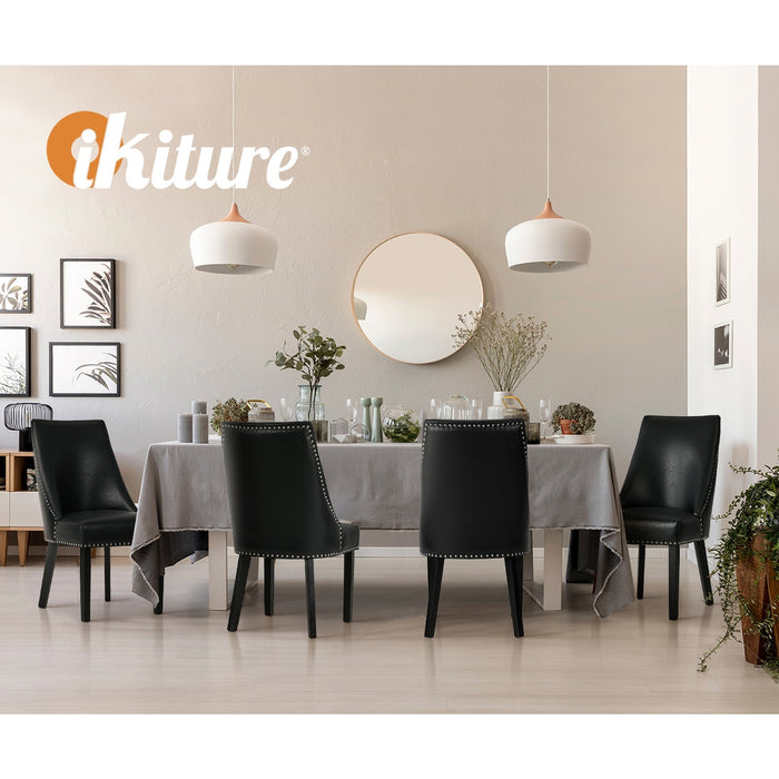 4Pcs Pu Leather Dining Chair Kitchen Padded Seat Winglet Design Black