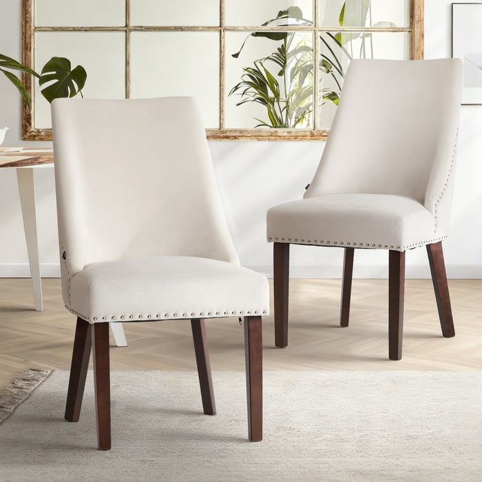 2Pcs Velvet Dining Chair Kitchen Padded Seat Winglet Design Beige