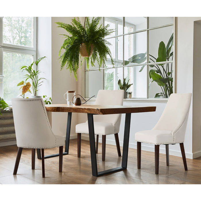 2Pcs Velvet Dining Chair Kitchen Padded Seat Winglet Design Beige