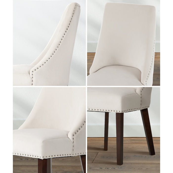 2Pcs Velvet Dining Chair Kitchen Padded Seat Winglet Design Beige