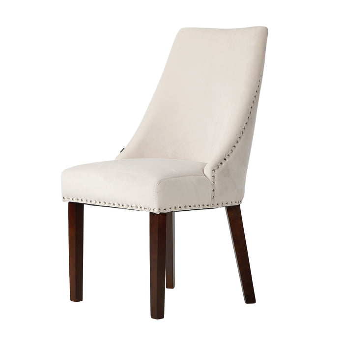 2Pcs Velvet Dining Chair Kitchen Padded Seat Winglet Design Beige