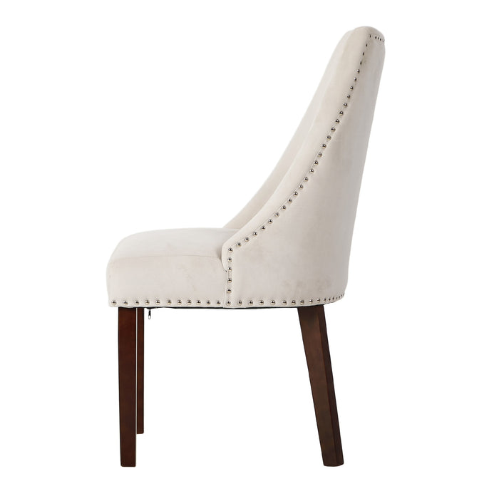 2Pcs Velvet Dining Chair Kitchen Padded Seat Winglet Design Beige
