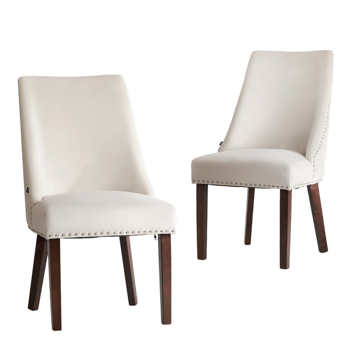 2Pcs Velvet Dining Chair Kitchen Padded Seat Winglet Design Beige