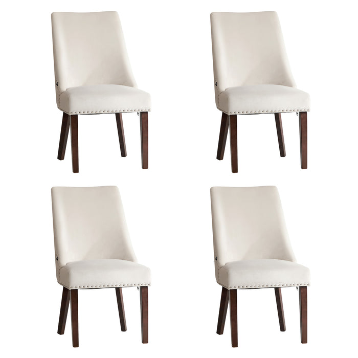 4Pcs Velvet Dining Chair Kitchen Padded Seat Winglet Design Beige