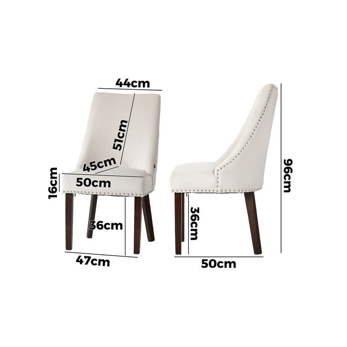 4Pcs Velvet Dining Chair Kitchen Padded Seat Winglet Design Beige