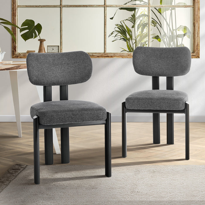Set Of 2 Dining Chairs Linen Fabric Kitchen Chair Padded Seat Grey