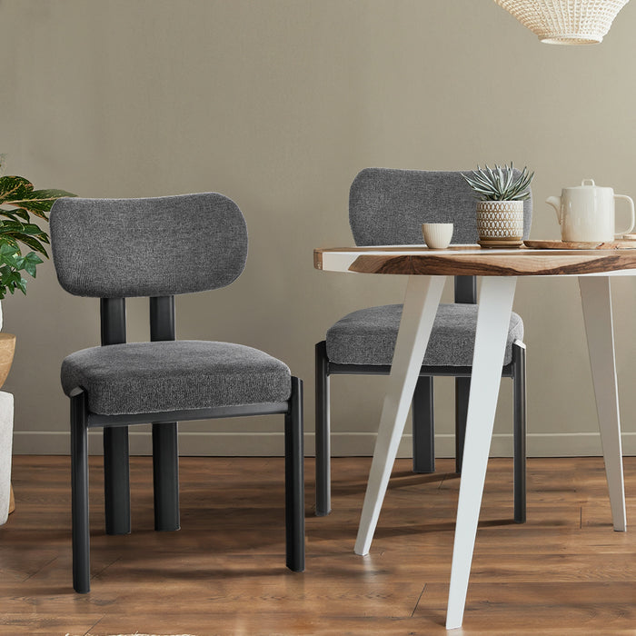 Set Of 2 Dining Chairs Linen Fabric Kitchen Chair Padded Seat Grey