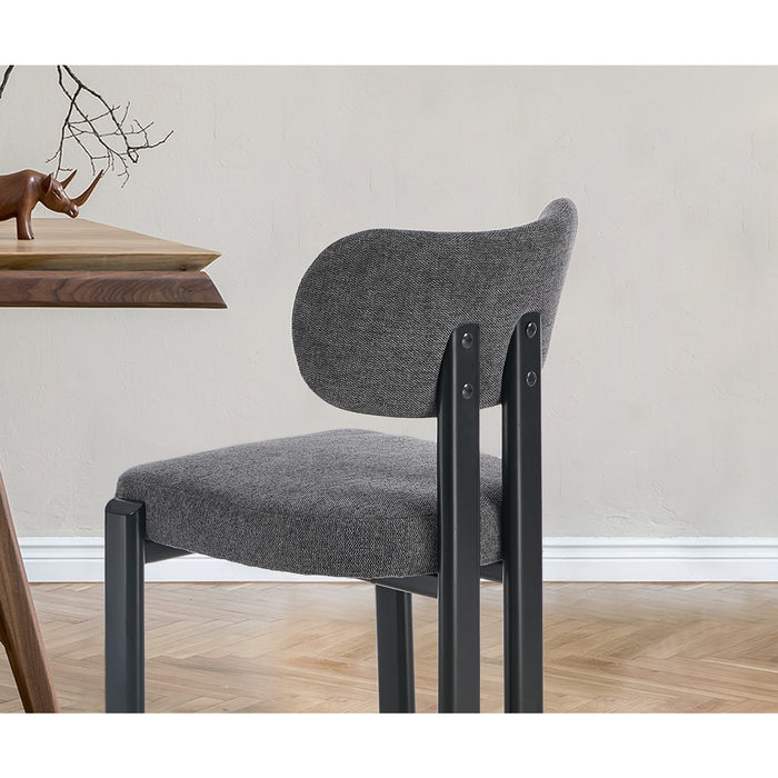 Set Of 2 Dining Chairs Linen Fabric Kitchen Chair Padded Seat Grey