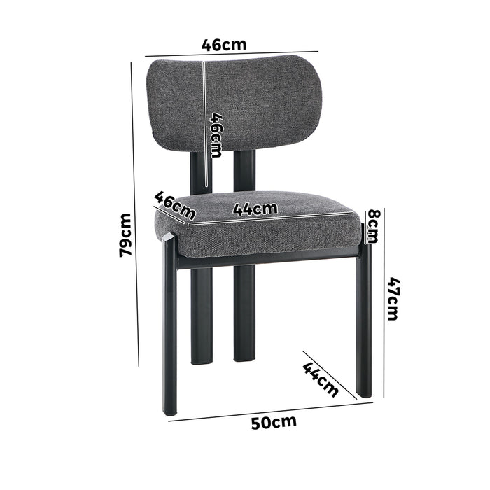 Set Of 2 Dining Chairs Linen Fabric Kitchen Chair Padded Seat Grey