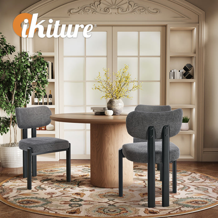 Set Of 2 Dining Chairs Linen Fabric Kitchen Chair Padded Seat Grey