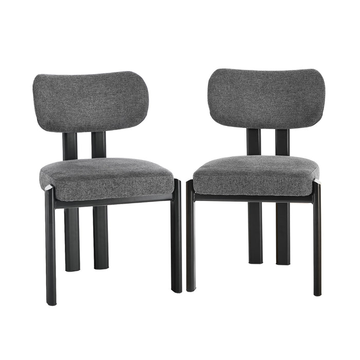 Set Of 2 Dining Chairs Linen Fabric Kitchen Chair Padded Seat Grey