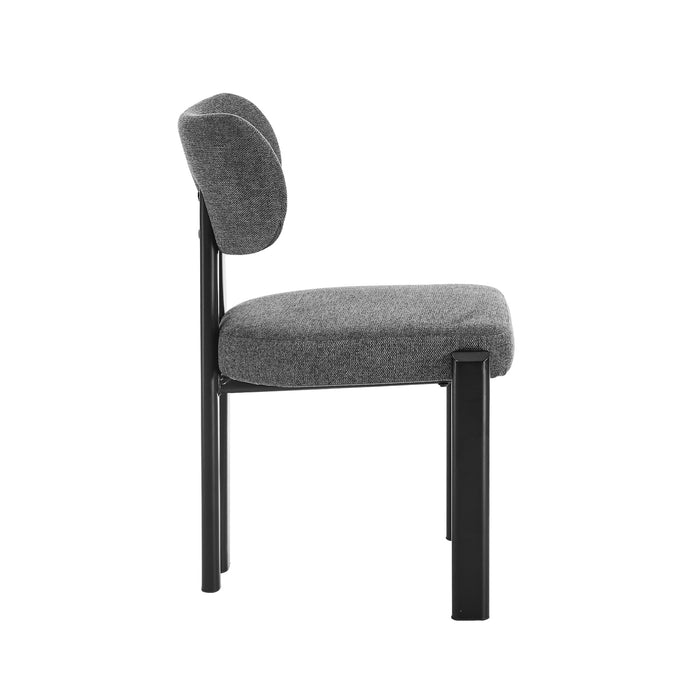 Set Of 2 Dining Chairs Linen Fabric Kitchen Chair Padded Seat Grey