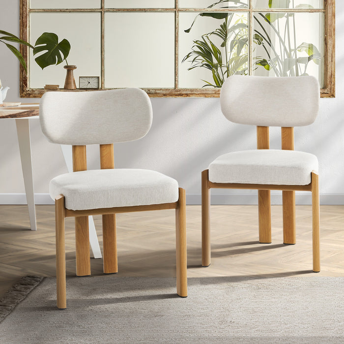 Set Of 2 Dining Chairs Linen Fabric Kitchen Chair Padded Seat Beige