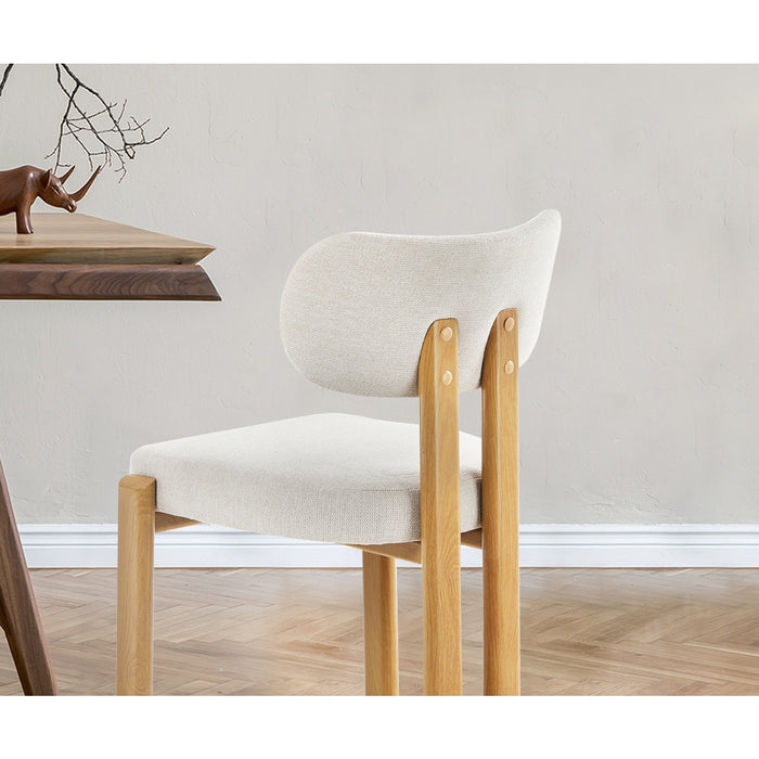 Set Of 2 Dining Chairs Linen Fabric Kitchen Chair Padded Seat Beige