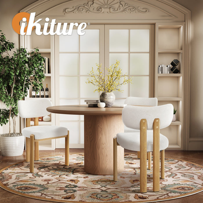 Set Of 2 Dining Chairs Linen Fabric Kitchen Chair Padded Seat Beige