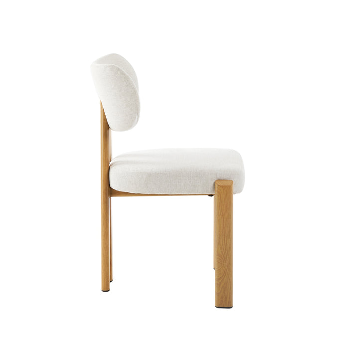 Set Of 2 Dining Chairs Linen Fabric Kitchen Chair Padded Seat Beige