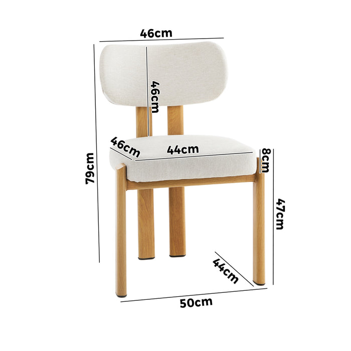 Set Of 2 Dining Chairs Linen Fabric Kitchen Chair Padded Seat Beige