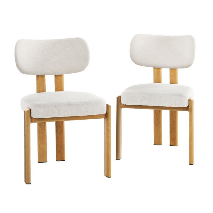 Set Of 2 Dining Chairs Linen Fabric Kitchen Chair Padded Seat Beige