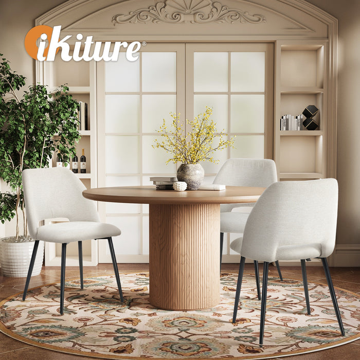 2X Dining Chair Accent Chairs Linen Fabric Biege