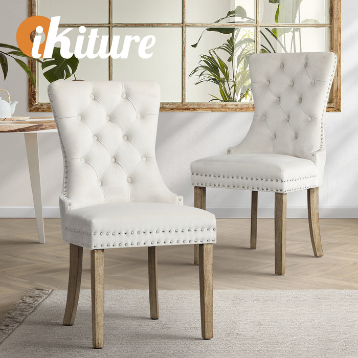 2X Velvet / Pu Leather Dining Chairs Upholstered French Provincial Tufted