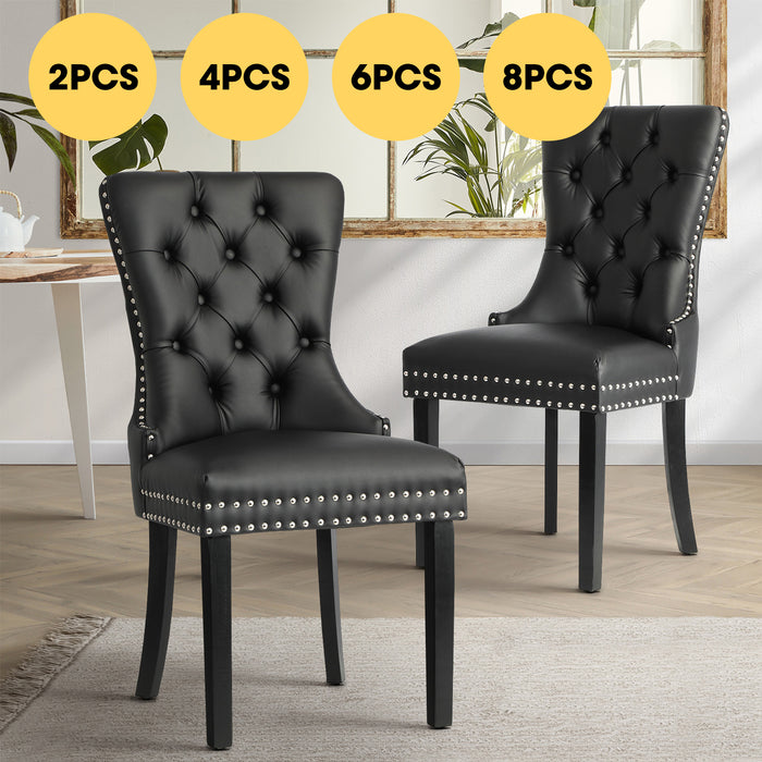 2 Pack Dining Chairs Upholstered French Provincial Tufted Pu Leather Black