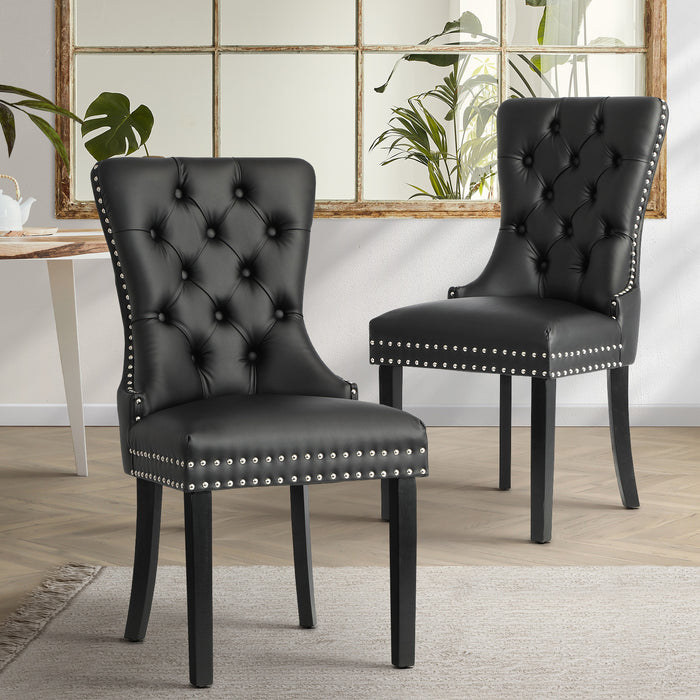 2 Pack Dining Chairs Upholstered French Provincial Tufted Pu Leather Black