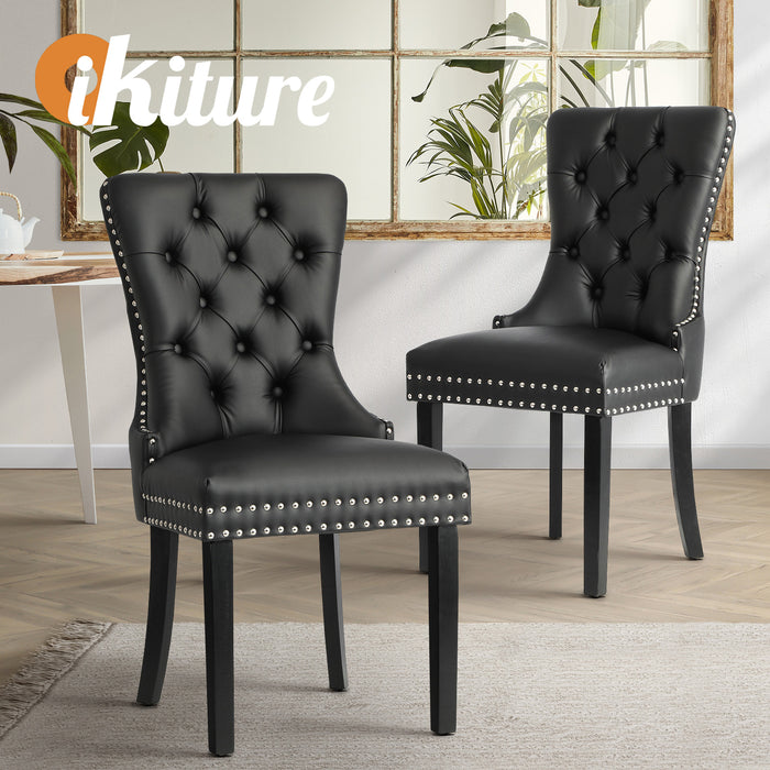 2X Dining Chairs Upholstered French Provincial Tufted Pu Leather Black