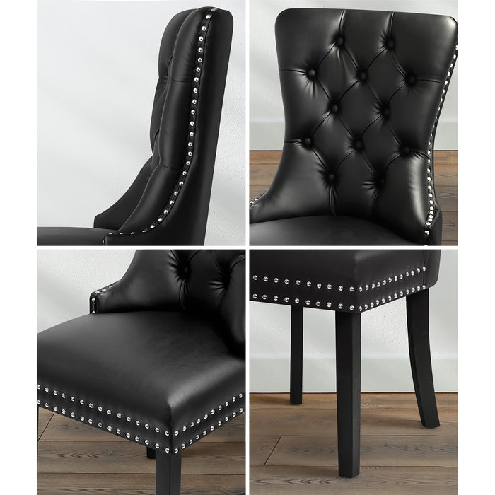4 x Dining Chairs Upholstered French Provincial Tufted Pu Leather Black