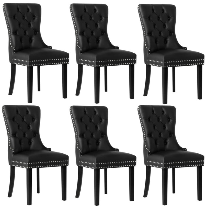 6 x Dining Chairs Upholstered French Provincial Tufted Pu Leather Black